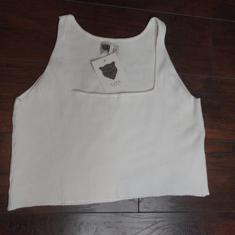 Lita by Ciara True Rib Tank Top Crop REVOLVE Cotton Women size XXL white